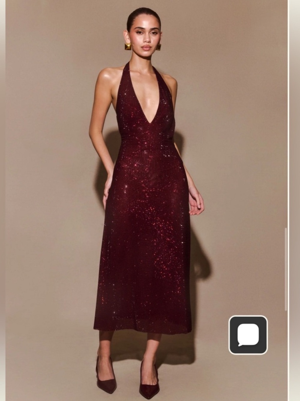 Meshki Genie Diamante Halter
Midi Dress - Mahogany